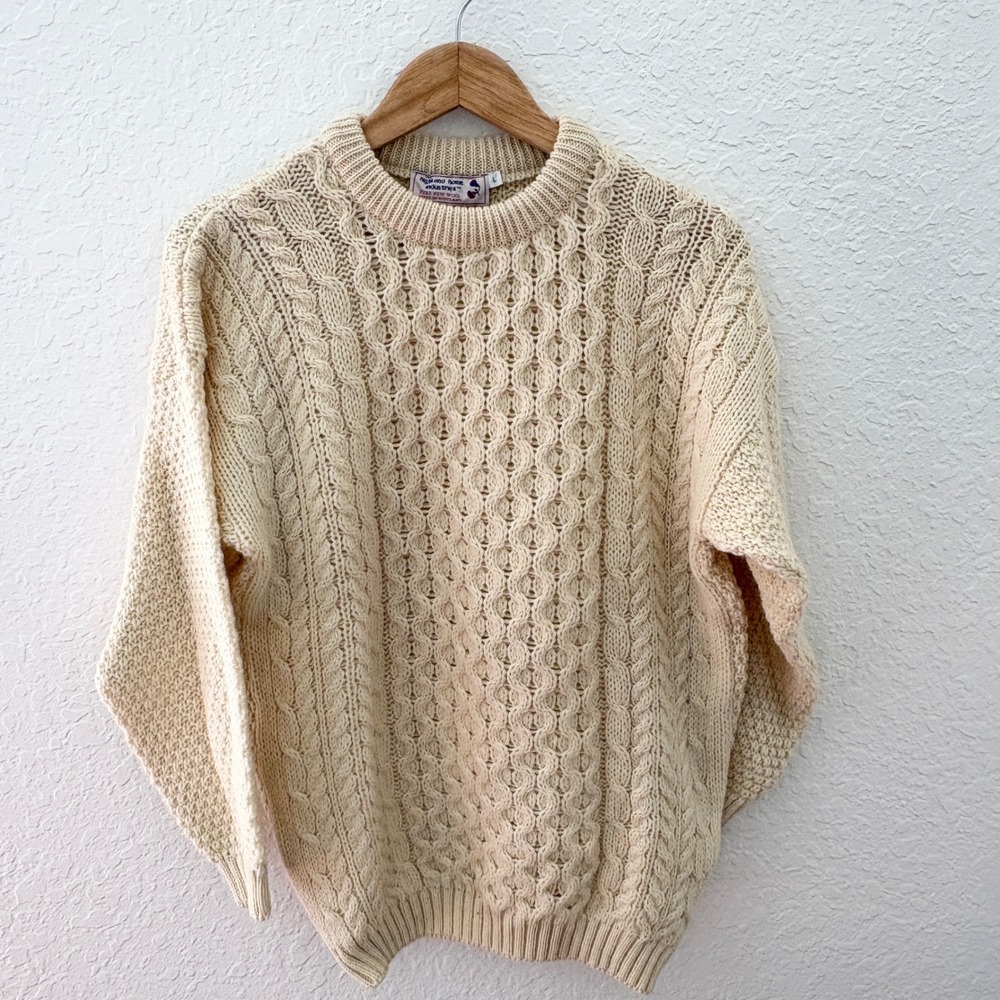 Highland Home Industries Fisherman Chunky Cable Knit Sweater,‎ Mens L Scotland